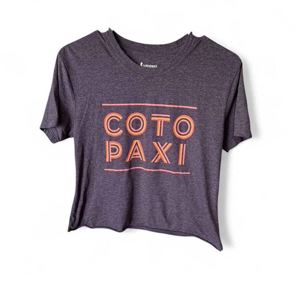 Cotopaxi Cropped Raw Hem Navy Blue T-Shirt Size S